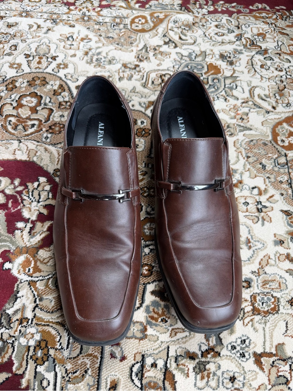 Alfani Men's Dark Brown Leather Slip-On Loafers with Silver Bit